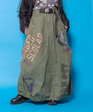 Balloon Denim Skirt with Belt Adjuster