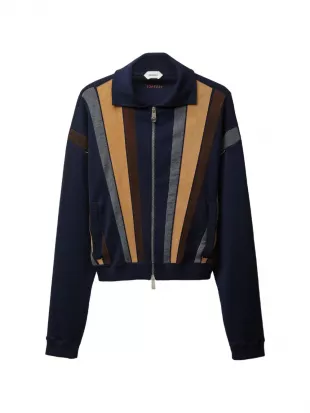 Intarsia Wool & leather Patchwork Zip Sweatshirt