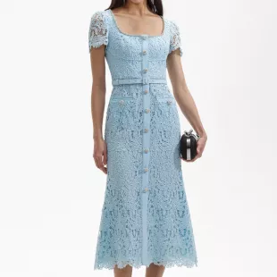 Blue Lace Diamante Midi Dress