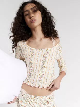 Cream Floral Print Long Sleeve Pyjamas
