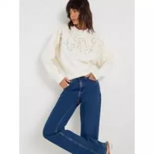 Long Sleeve Pearl Diamante Trim Sweat