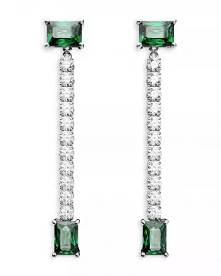 Matrix Pavé & Green Rectangle Crystal Linear Drop Earrings