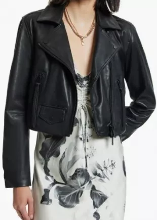 Elora Crop Leather Biker Jacket