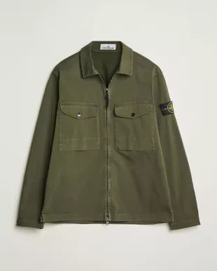 Cotton Stretch Zip Overshirt Military Green
