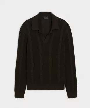 Beechwood Cable Knit Sweater Polo in Caviar
