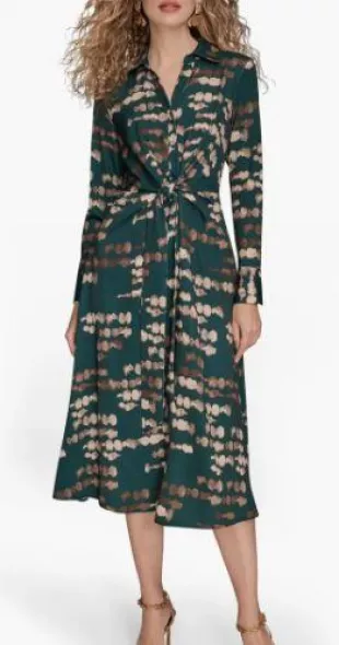 knee length dresses for ladies Printed Satin Twist Midi Shirt Dress | Shirt Dress