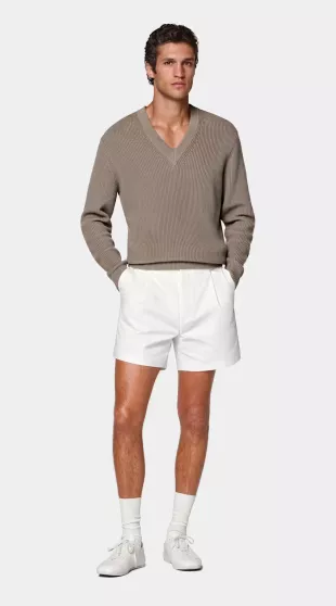 Taupe Ribbed V-Neck