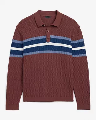 Varsity Striped Textured Knit Sweater Polo
