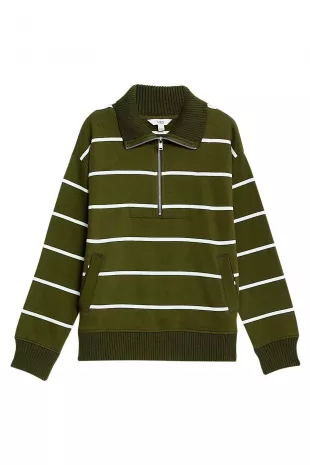 Khaki Stripe Zip Neck Sweatshirt