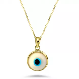 Jewelry 14 Karat Gold White Evil Eye Necklace