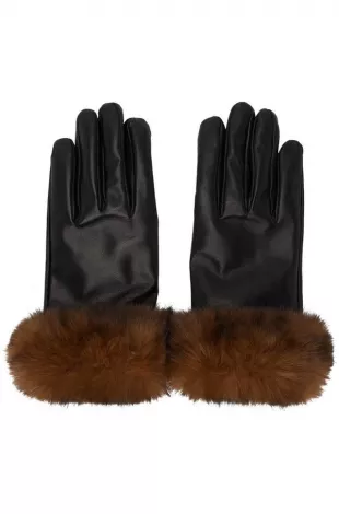 Black Leather Faux-Fur Gloves