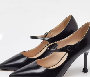 Black Leather Pointed Toe Mary Jane Pumps