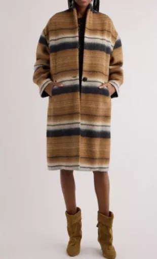 Daby Mixed Stripe Wool Blend Coat