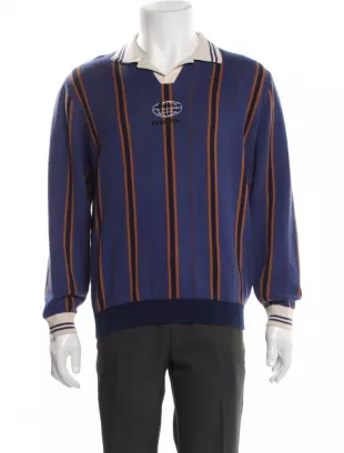 Striped V-Neck Polo Sweater