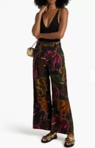 Printed Wide-leg Canvas Pants