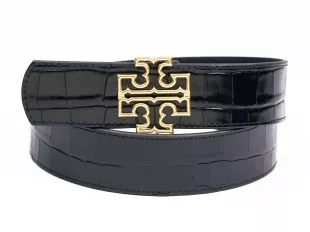Britten Logo Reversible Croc Embossed Smooth Leather Belt