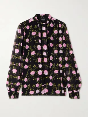 Pussy-bow Floral-print Silk-chiffon Blouse