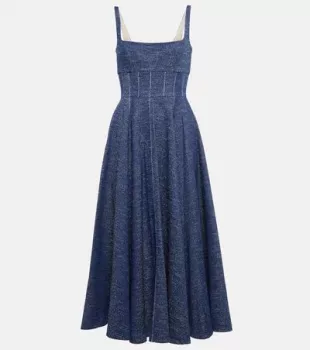 Mara Pleated Denim Midi Dress