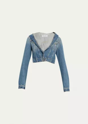 Hooded Cropped Denim Jacket