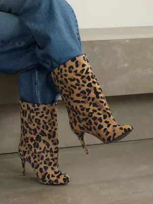 90 Leopard-print Calf Hair Ankle Boots
