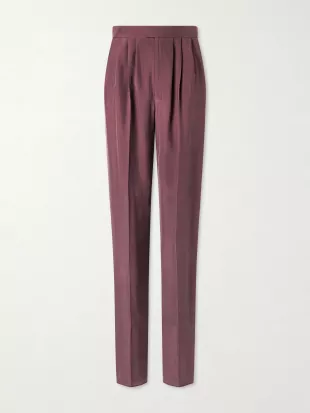 Pleated Silk Straight Pants