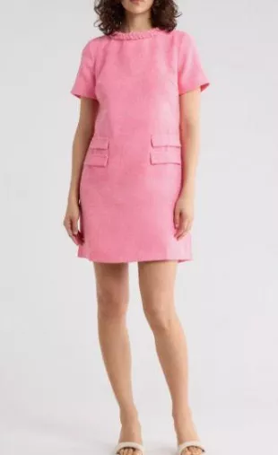 Braided Neck Short Sleeve Shift Dress