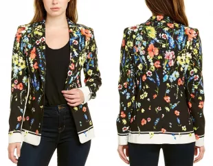 Begasti Vibrant Floral Print Jacquard One-Button Jacket