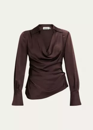 Symone Long-Sleeve Cowl-Neck Top