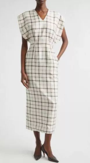 The Keaton Windowpane Plaid Virgin Wool & Silk Midi Dress