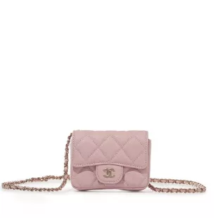 Pink Quilted Caviar Flap Coin Purse Pale Gold Hardware