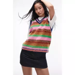 Stripe Fluffy Sweater Vest
