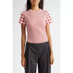 Jessie Gingham T Shirt in Pink Red