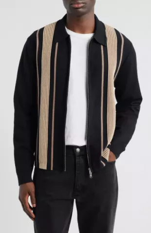 Lennox Stripe Cotton & Cashmere Zip Up Shirt