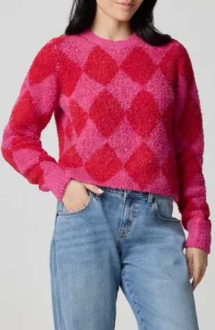Crop Argyle Chenille Sweater