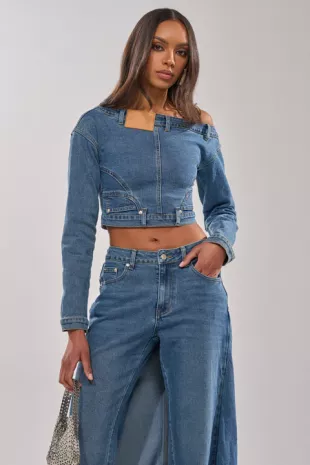 Shake It Off Denim Off The Shoulder Top
