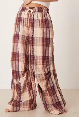 Wide Leg Check Pyjama Trousers