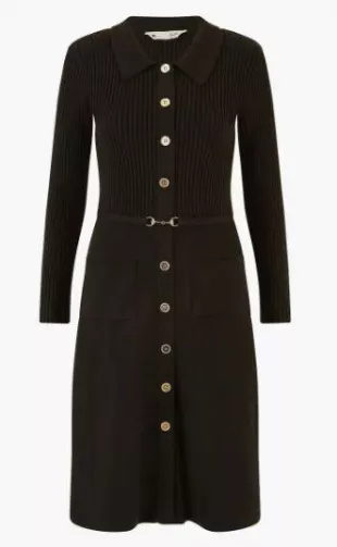 Belted Rib Knit Midi Dress With Pockets