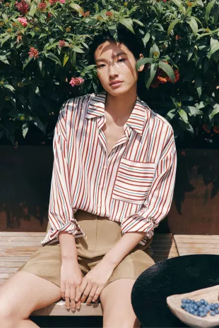 Oversized Striped Silk-Twill Shirt in Munich Stripe