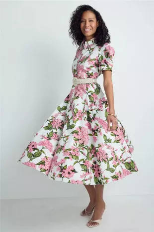 Violet Floral Cotton Midi Shirtdress