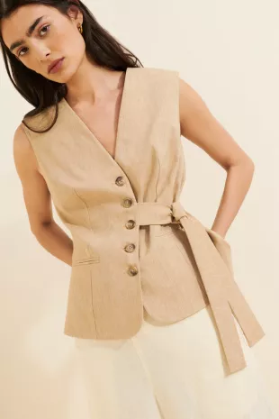 Solid Tobie Linen-Blend Vest