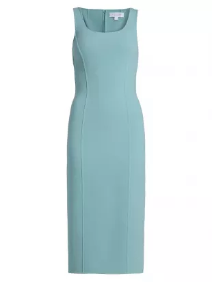 Stretch Wool Blend Crepe Sheath Dress