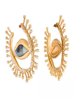 Crystal and Glass Eyes Hoop Earrings