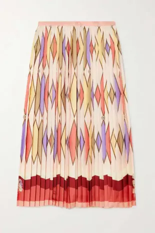 Love Parade Pleated Printed Silk-twill Midi Skirt