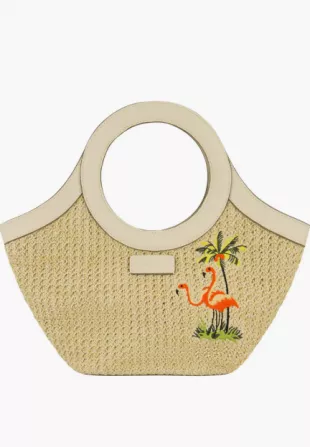Flamingo Embroidered Woven Tote Bag