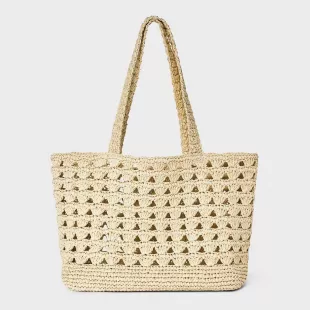 Straw Scallop Woven Tote Handbag