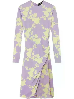 Gathered Floral Print Midi Dress