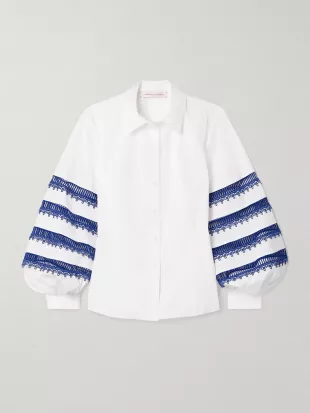 Guipure Lace-trimmed Cotton-blend Poplin Shirt