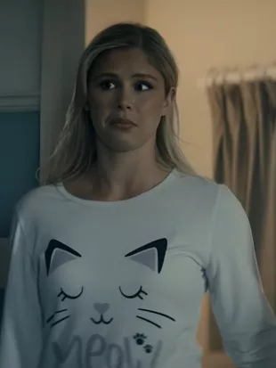 The Boys S5 Erin Moriarty Cat Face Printed “meow” Top