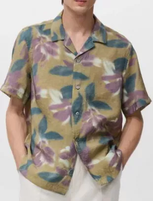 Abstract Floral Print Camp Shirt