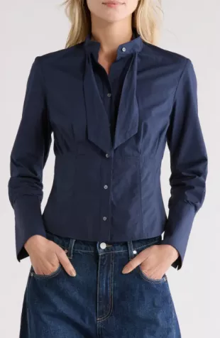Fifis Tie Neck Button Up Shirt